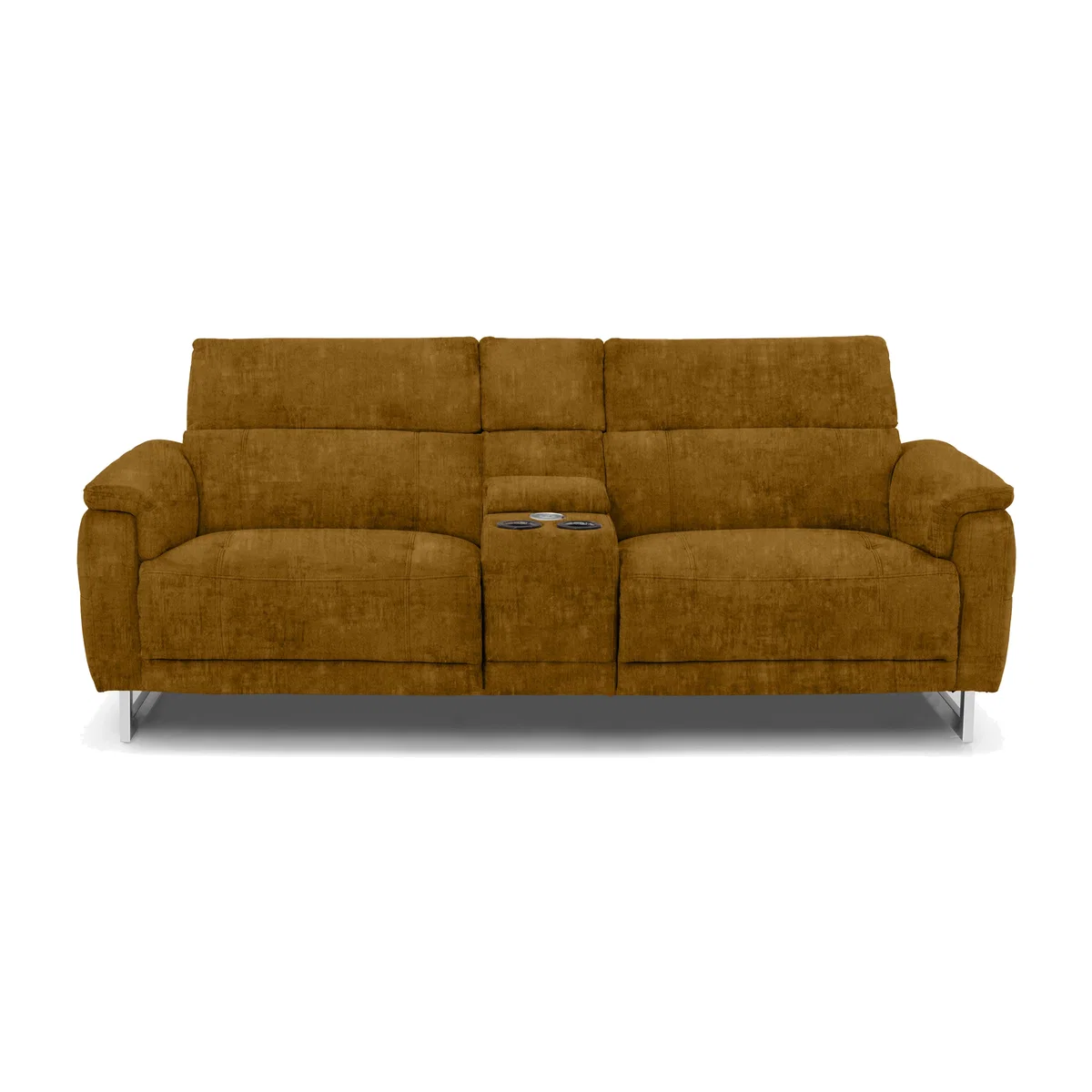 Moet 3 Seater Fabric Power Recliner Sofa with Telescopic Headrests and Smart Console - Heritage Saffron – image 1
