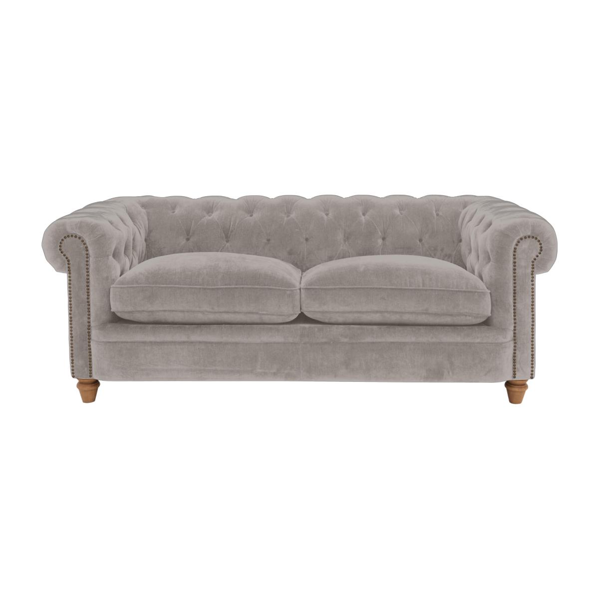 Alexander and James - Chesterfield Collection Ralph 3 Seater Fabric Sofa - Chamonix Silver with Studs - Oak Feet