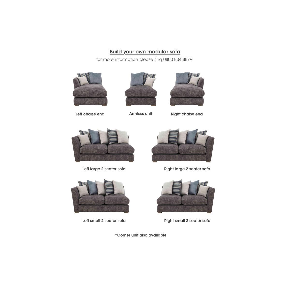 Nautical Small 3 Seater Scatter Back Chaise Sofa - Grey – image 2