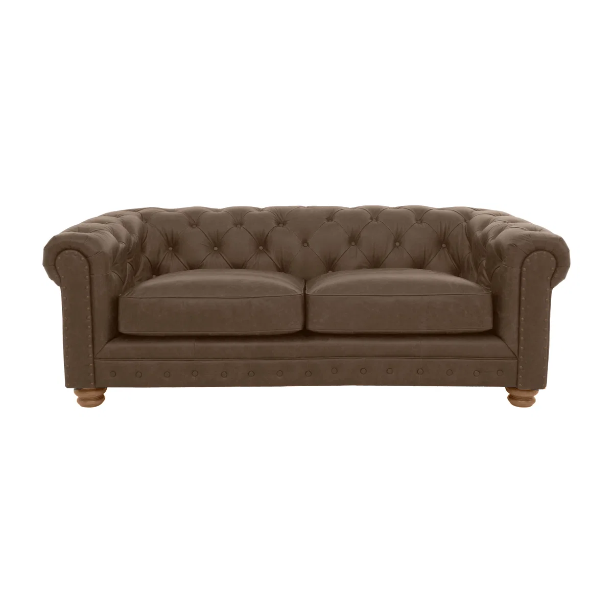 Alexander and James - Chesterfield Collection Hugo 3 Seater Leather Sofa - Satchel Biscotti with Studs - Oak Feet