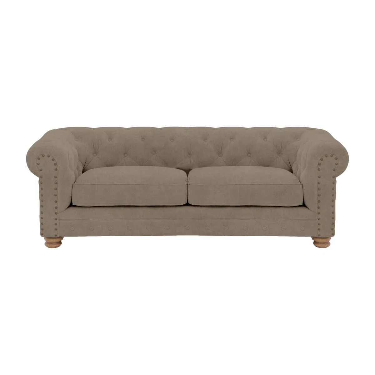 Alexander and James - Chesterfield Collection Hugo 3 Seater Fabric Sofa - Mouse with Studs - Oak Feet