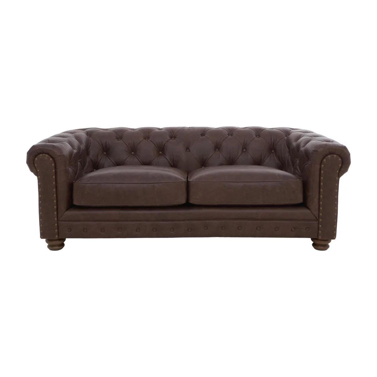 Alexander and James - Chesterfield Collection Hugo 3 Seater Leather Sofa - Satchel Nutmeg with Studs - Dark Feet