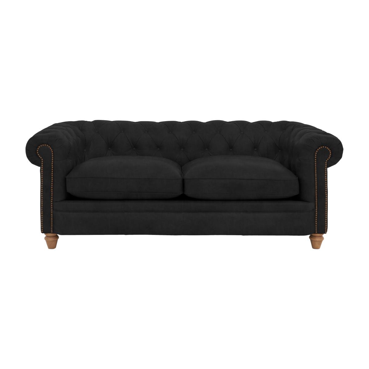 Alexander and James - Chesterfield Collection Ralph 3 Seater Fabric Sofa - Chocolate with Studs - Oak Feet