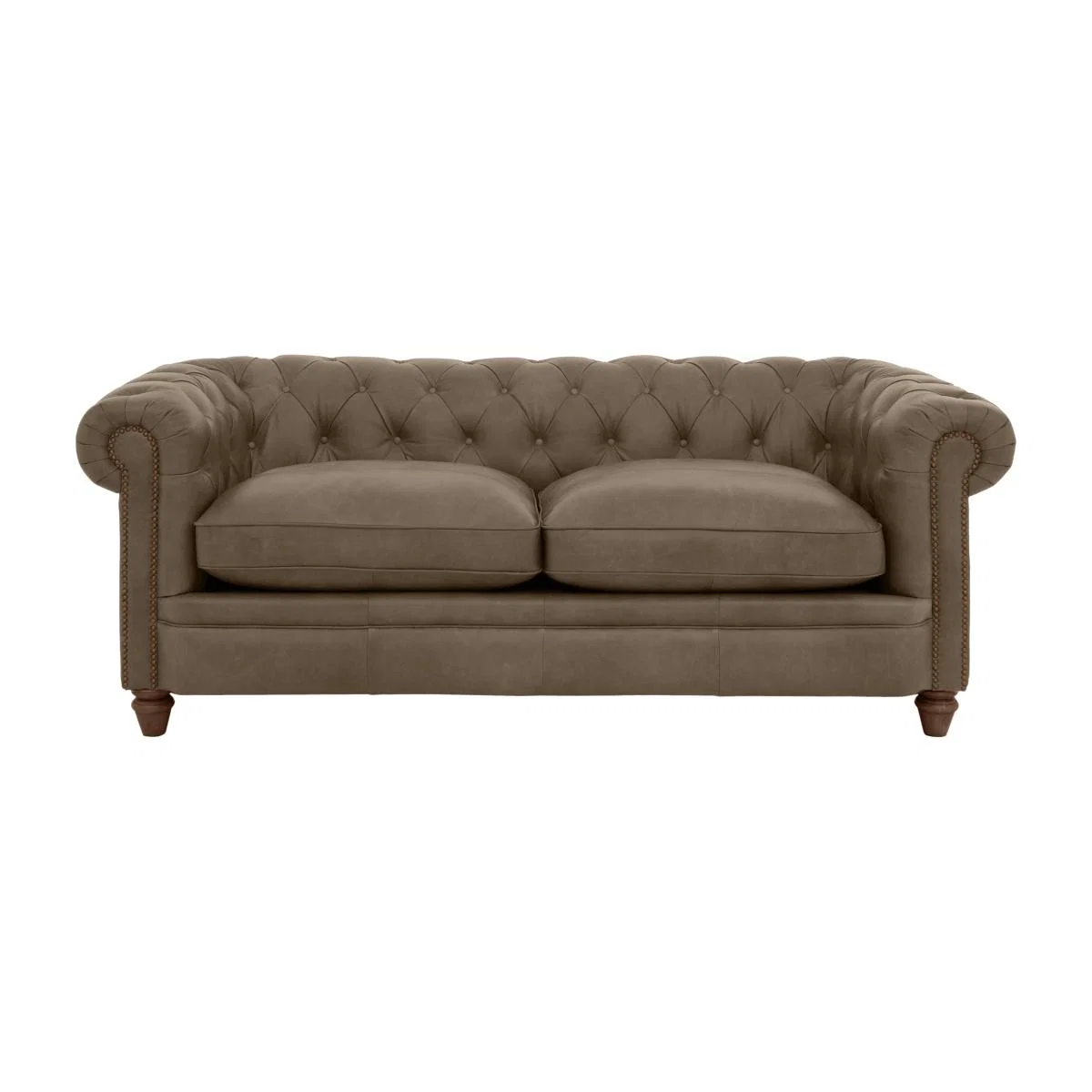 Alexander and James - Chesterfield Collection Ralph 3 Seater Leather Sofa - Case Taupe with Studs - Dark Feet