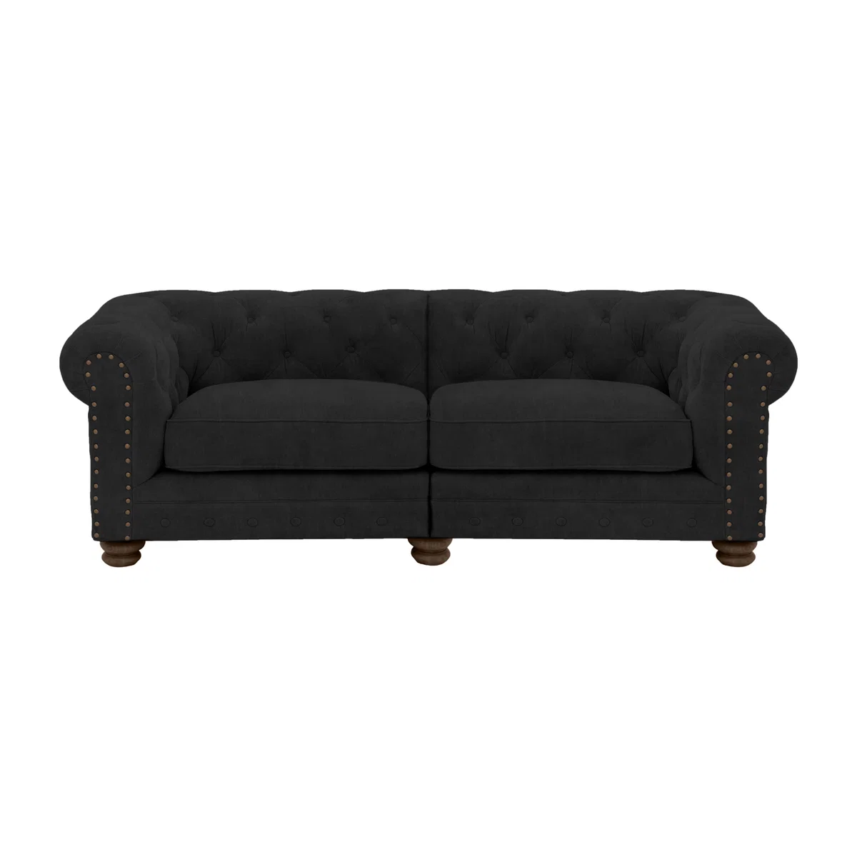 Alexander and James - Chesterfield Collection Hugo 3 Seater Split Frame Fabric Sofa - Chocolate with Studs - Dark Feet