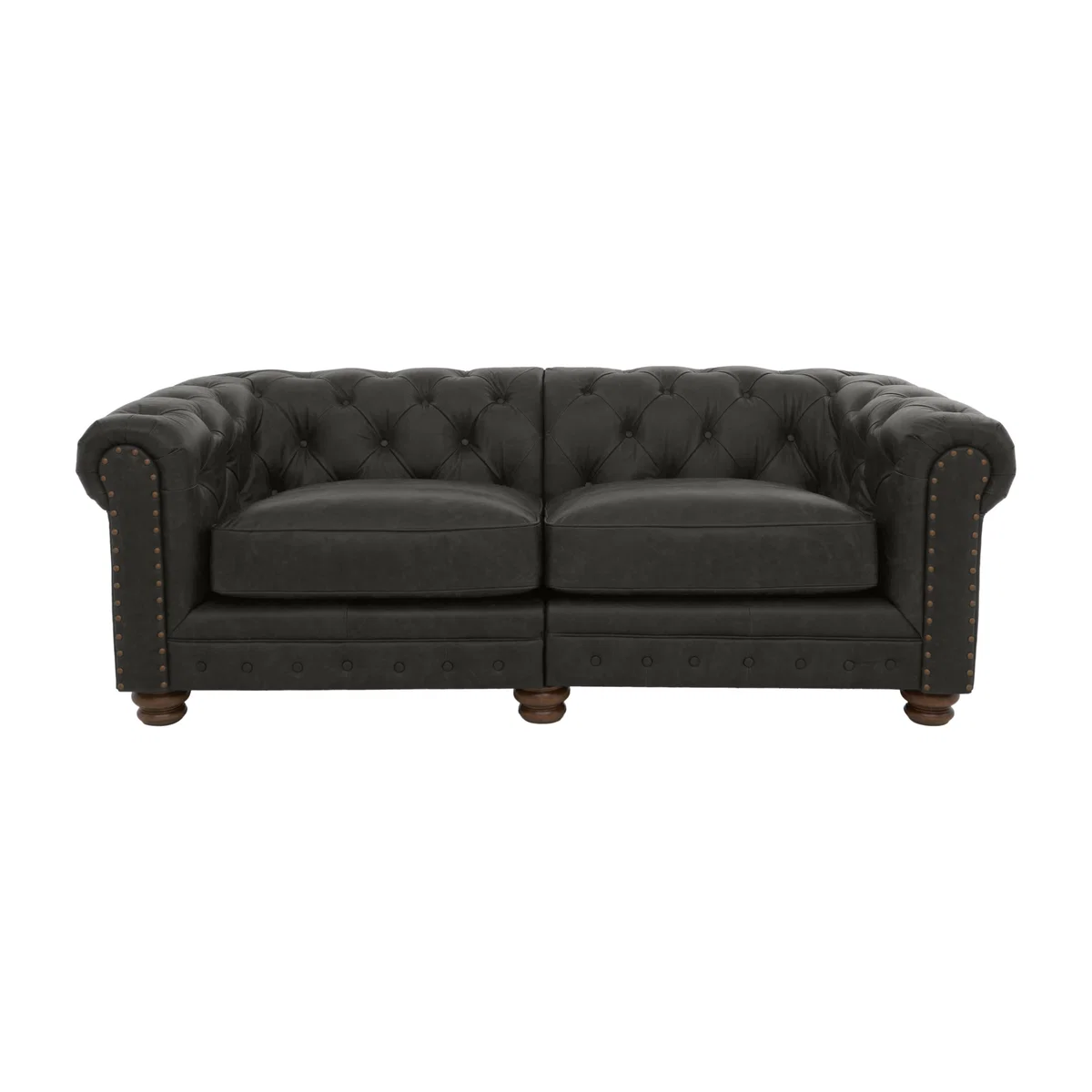 Alexander and James - Chesterfield Collection Hugo 3 Seater Split Frame Leather Sofa - Saxon with Studs - Dark Feet