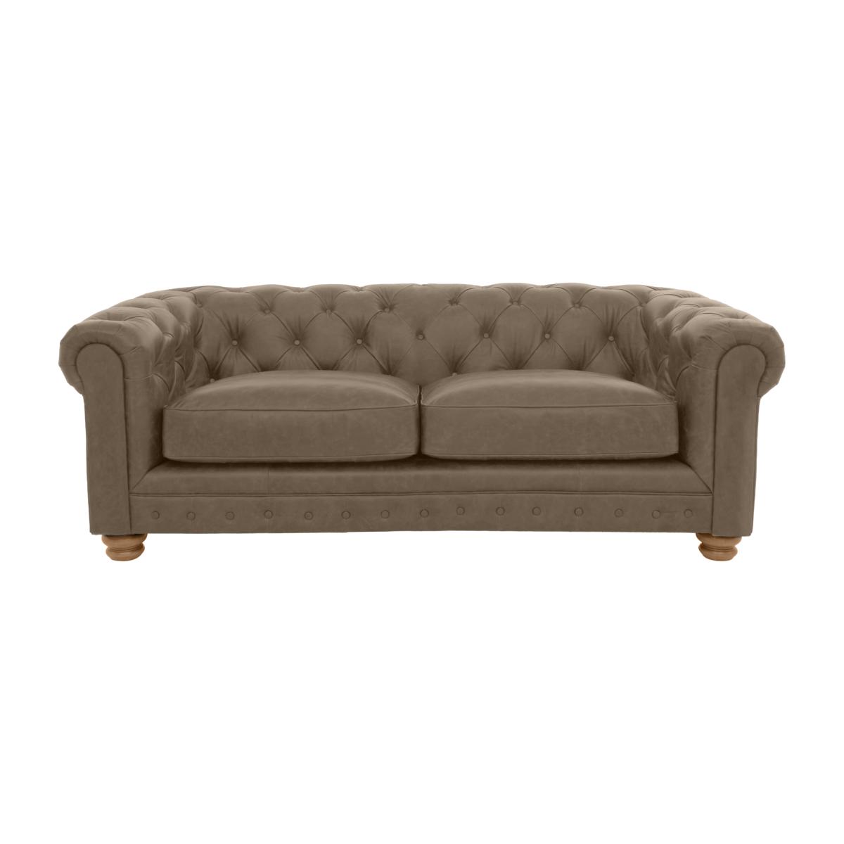Alexander and James - Chesterfield Collection Hugo 3 Seater Leather Sofa - Taupe - Oak Feet