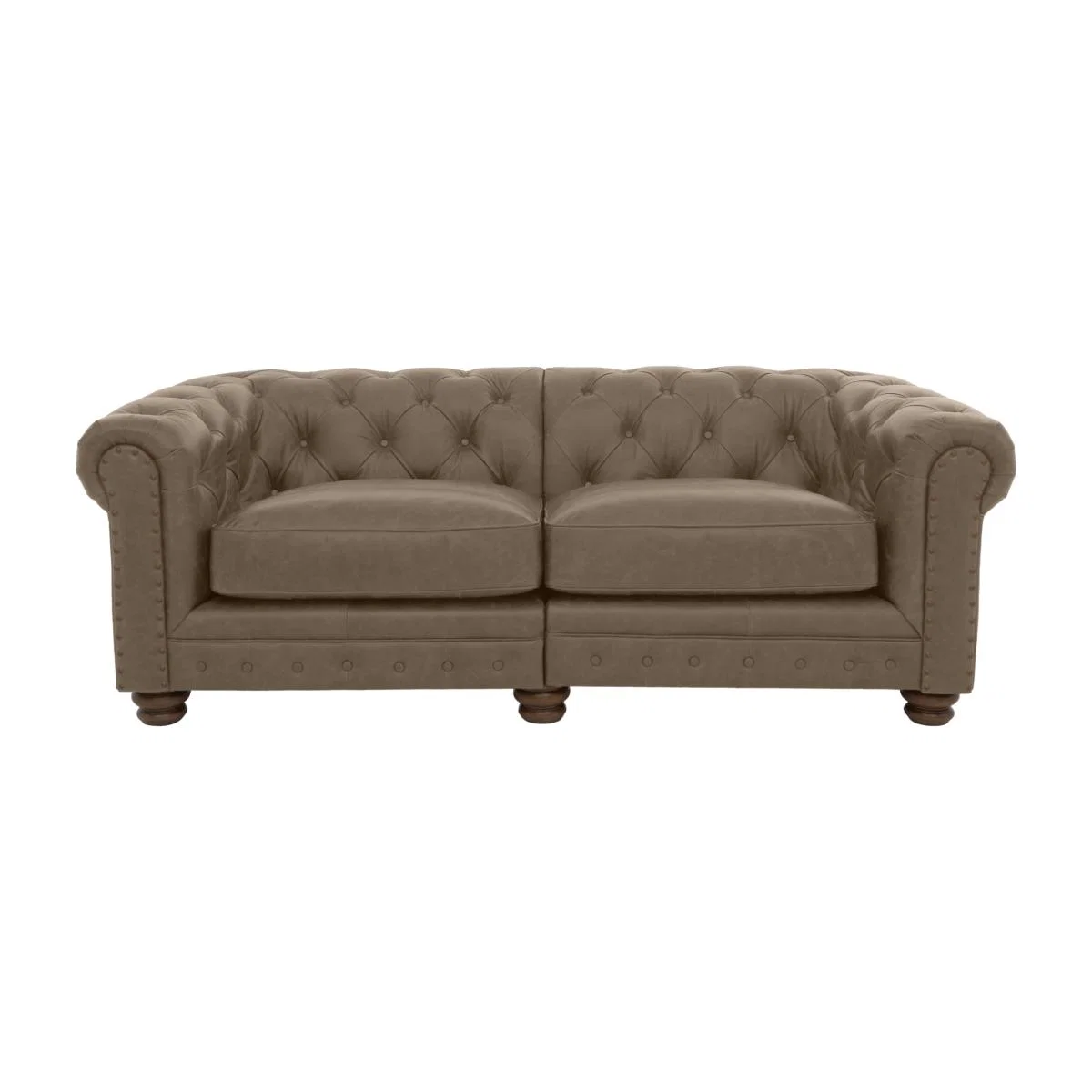 Alexander and James - Chesterfield Collection Hugo 3 Seater Split Frame Leather Sofa - Case Taupe with Studs - Dark Feet