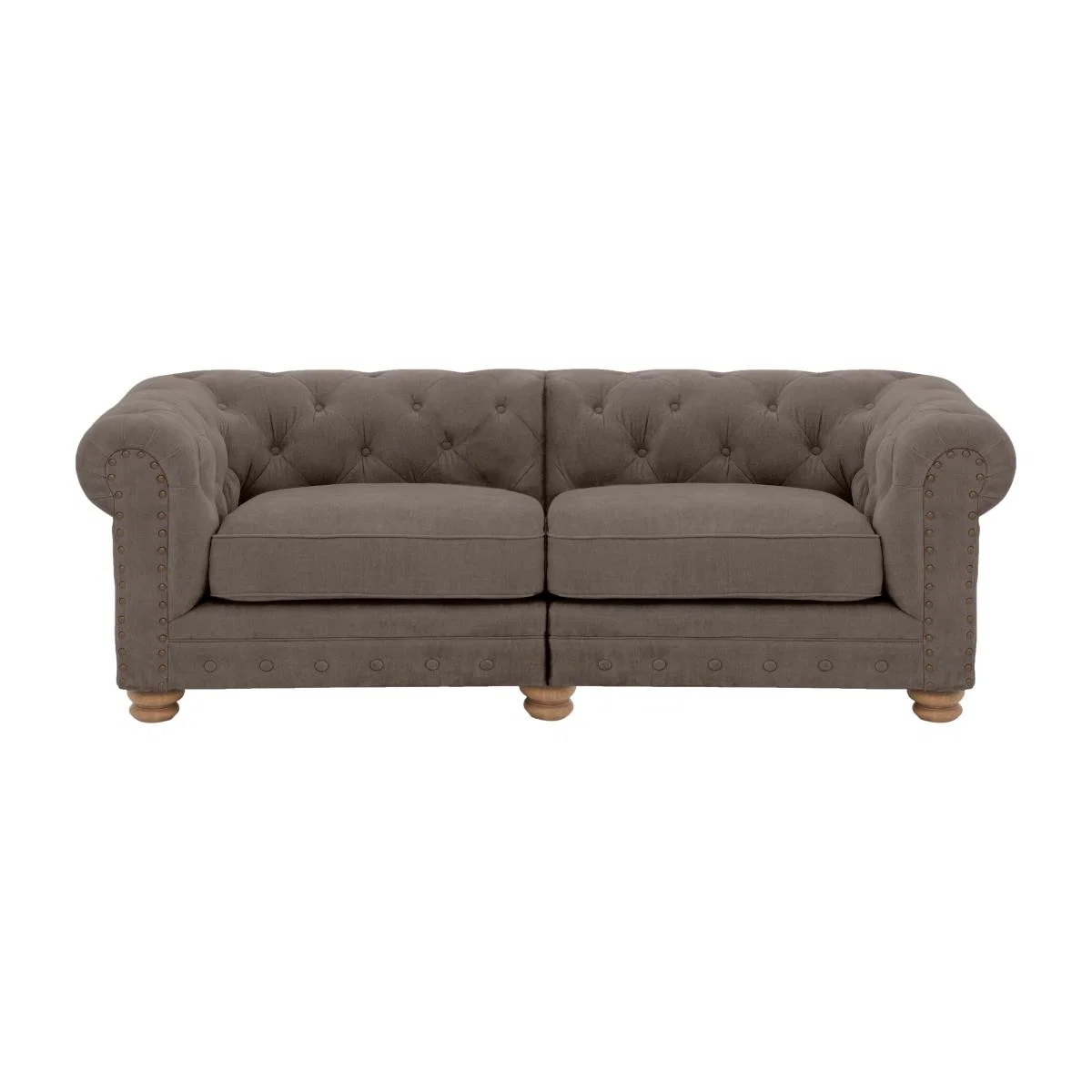 Alexander and James - Chesterfield Collection Hugo 3 Seater Split Frame Fabric Sofa - Wicker with Studs - Oak Feet