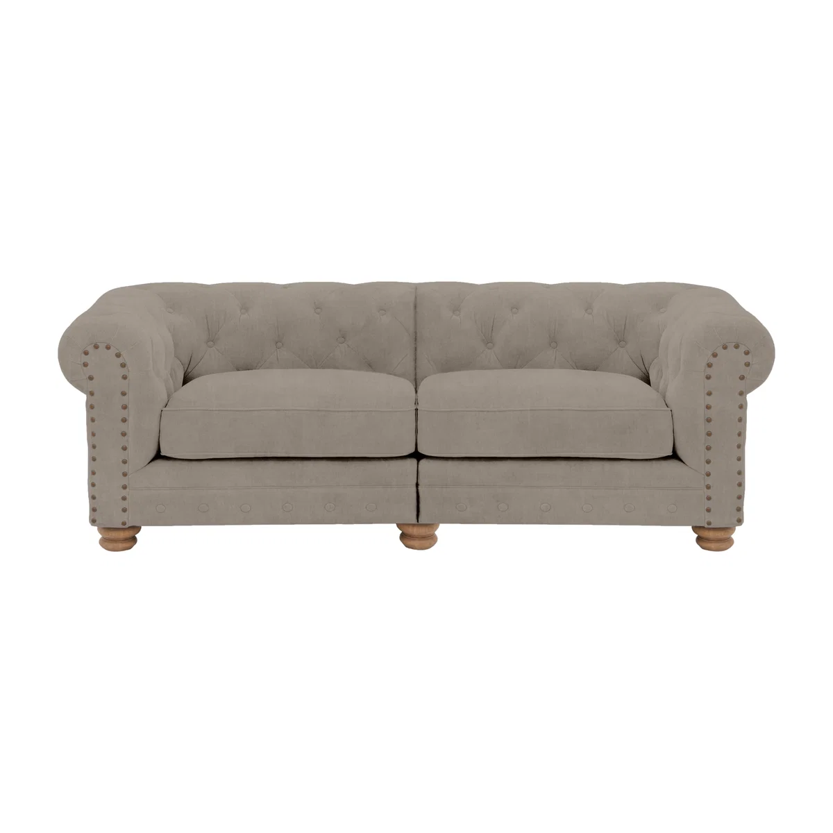 Alexander and James - Chesterfield Collection Hugo 3 Seater Split Frame Fabric Sofa - Silver with Studs - Oak Feet