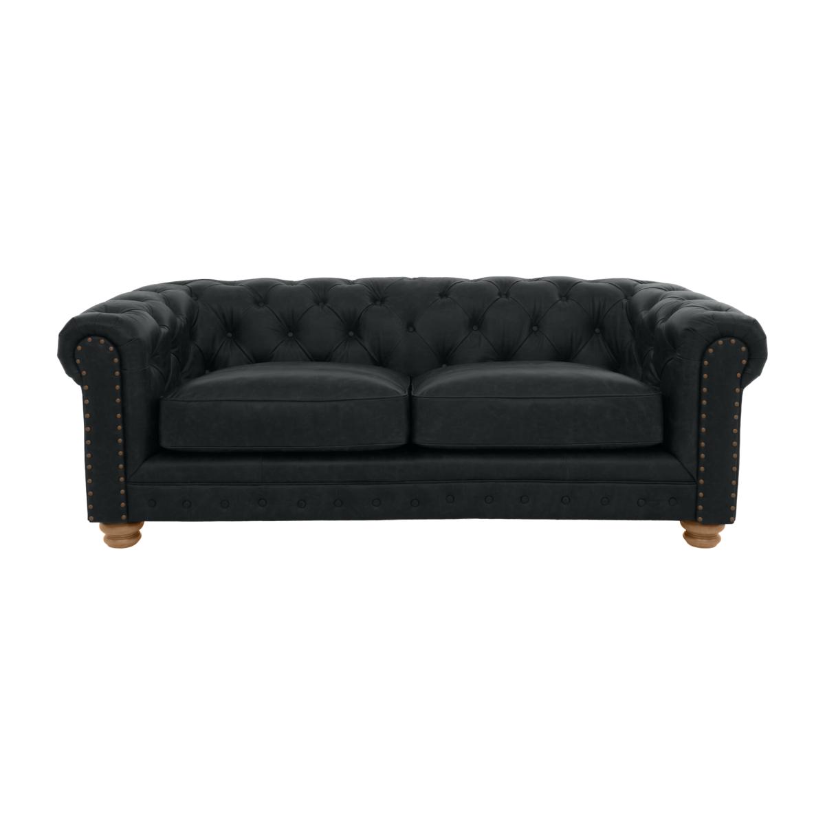 Alexander and James - Chesterfield Collection Hugo 3 Seater Leather Sofa - Indigo with Studs - Oak Feet