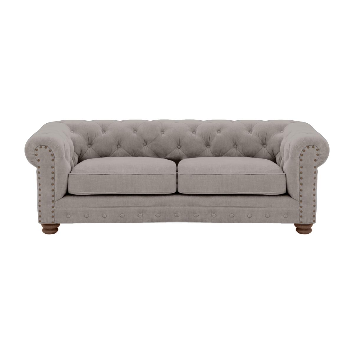 Alexander and James - Chesterfield Collection Hugo 3 Seater Fabric Sofa - Chamonix Silver with Studs - Dark Feet