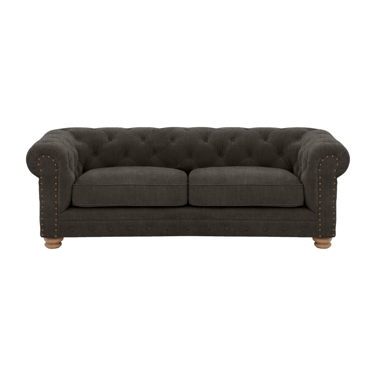 Alexander and James - Chesterfield Collection Hugo 3 Seater Fabric Sofa - Linen Grey with Studs - Oak Feet
