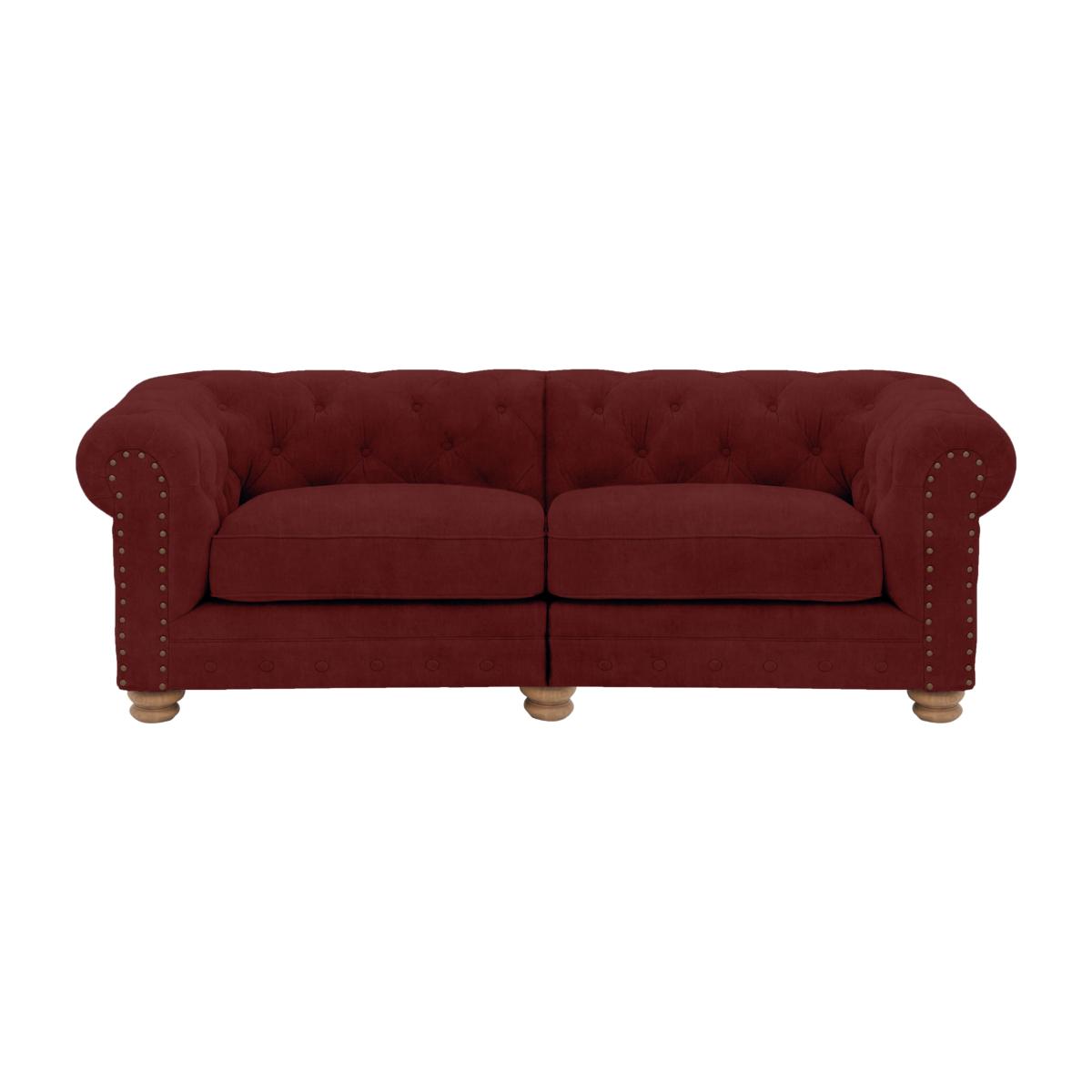 Alexander and James - Chesterfield Collection Hugo 3 Seater Split Frame Fabric Sofa - Cranberry with Oak Feet St