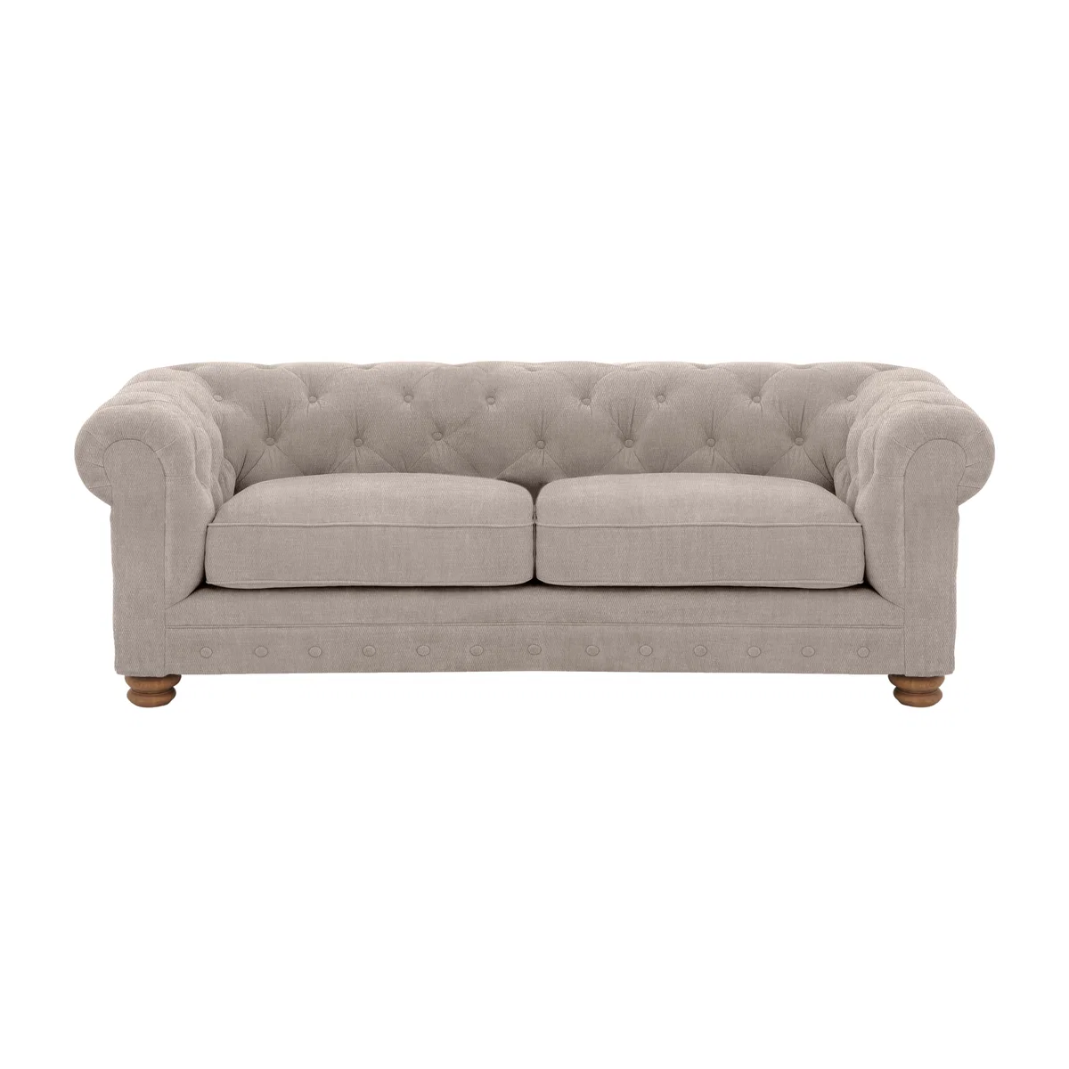 Alexander and James - Chesterfield Collection Hugo 3 Seater Fabric Sofa - Linen Sand - Oak Feet