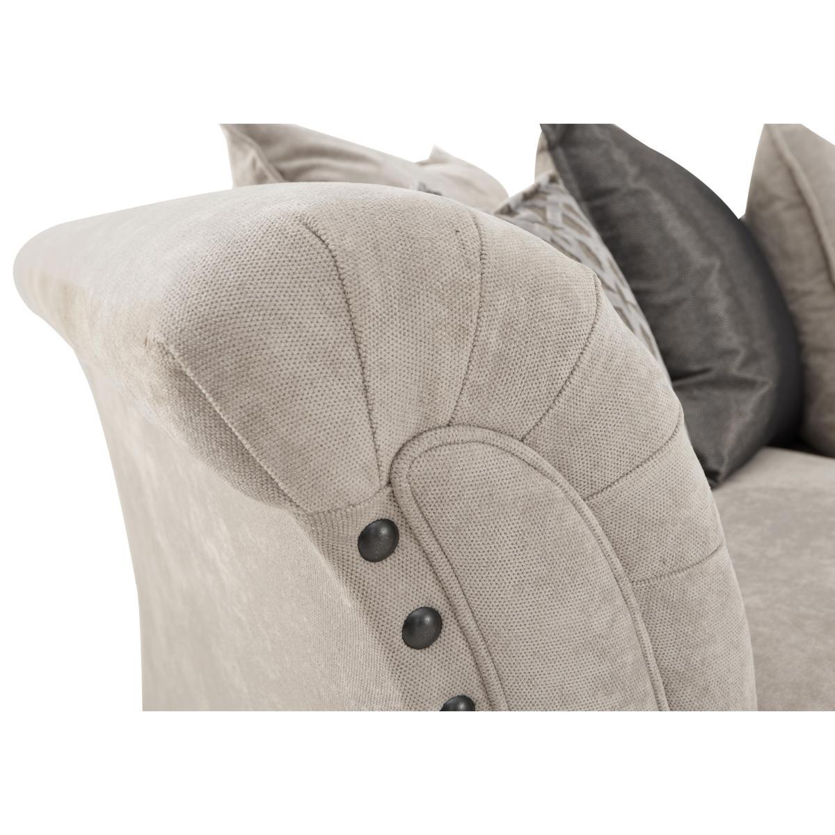 Holly 3 Seater Fabric Pillow Back Sofa With Studs - Grey – image 2