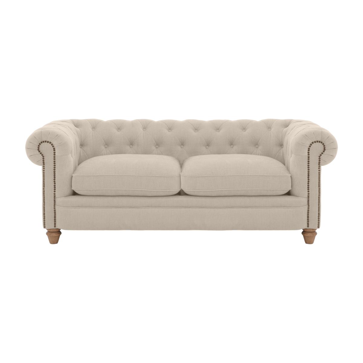 Alexander and James - Chesterfield Collection Ralph 3 Seater Fabric Sofa - Linen Ivory with Studs - Oak Feet