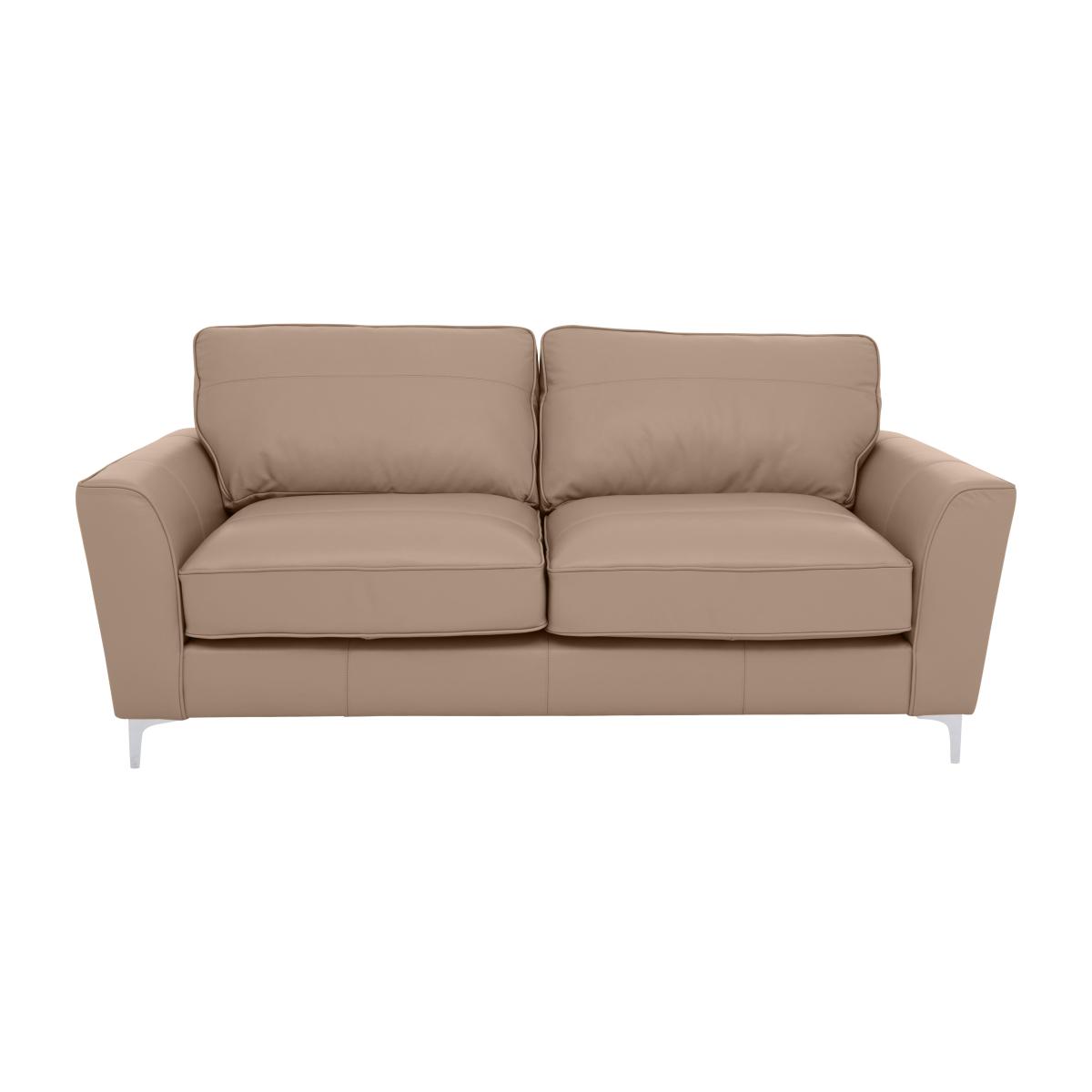 Legend Classic Back 3 Seater Leather Sofa with Chrome Feet with Light Feet - Verona Stone