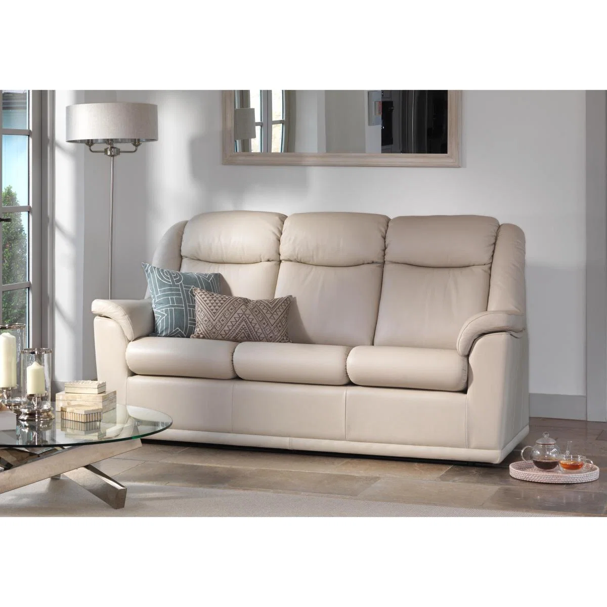 G Plan - Milton 3 Seater Leather Manual Recliner Sofa - Cream – image 2