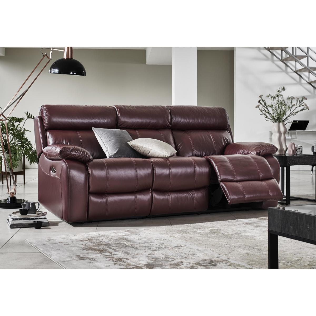 Moreno 3 Seater Leather Power Recliner Sofa with Power Headrests - Grey- World of Leather – image 2