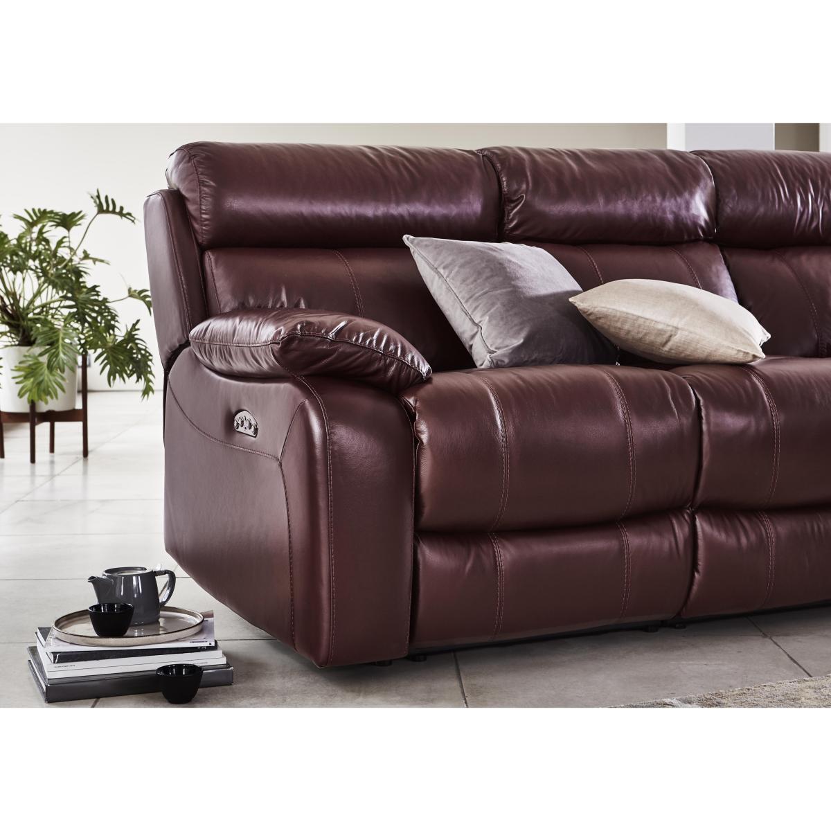 Moreno 3 Seater Leather Power Recliner Sofa with Power Headrests - Grey- World of Leather – image 3