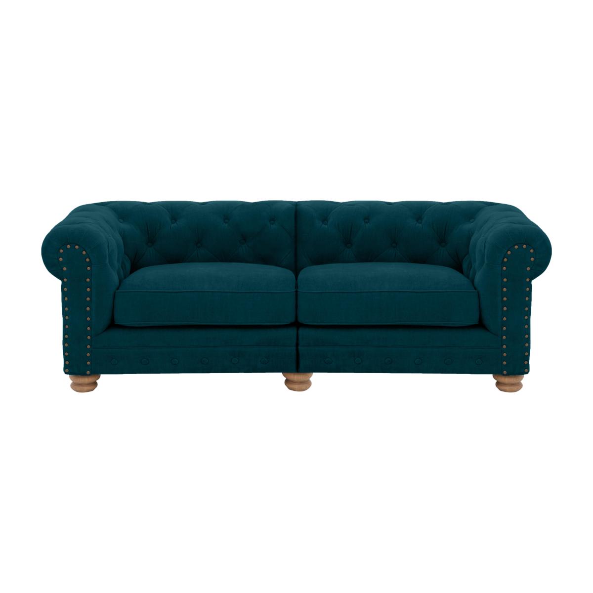 Alexander and James - Chesterfield Collection Hugo 3 Seater Split Frame Fabric Sofa - Chamonix Teal - Oak Feet with Studs