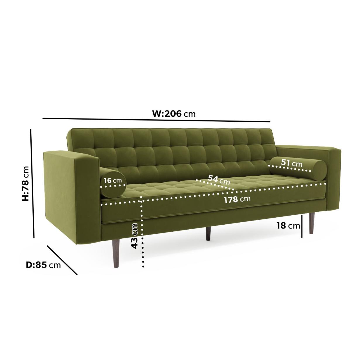 Olive Green Velvet 3 Seater Sofa - Zane – image 2