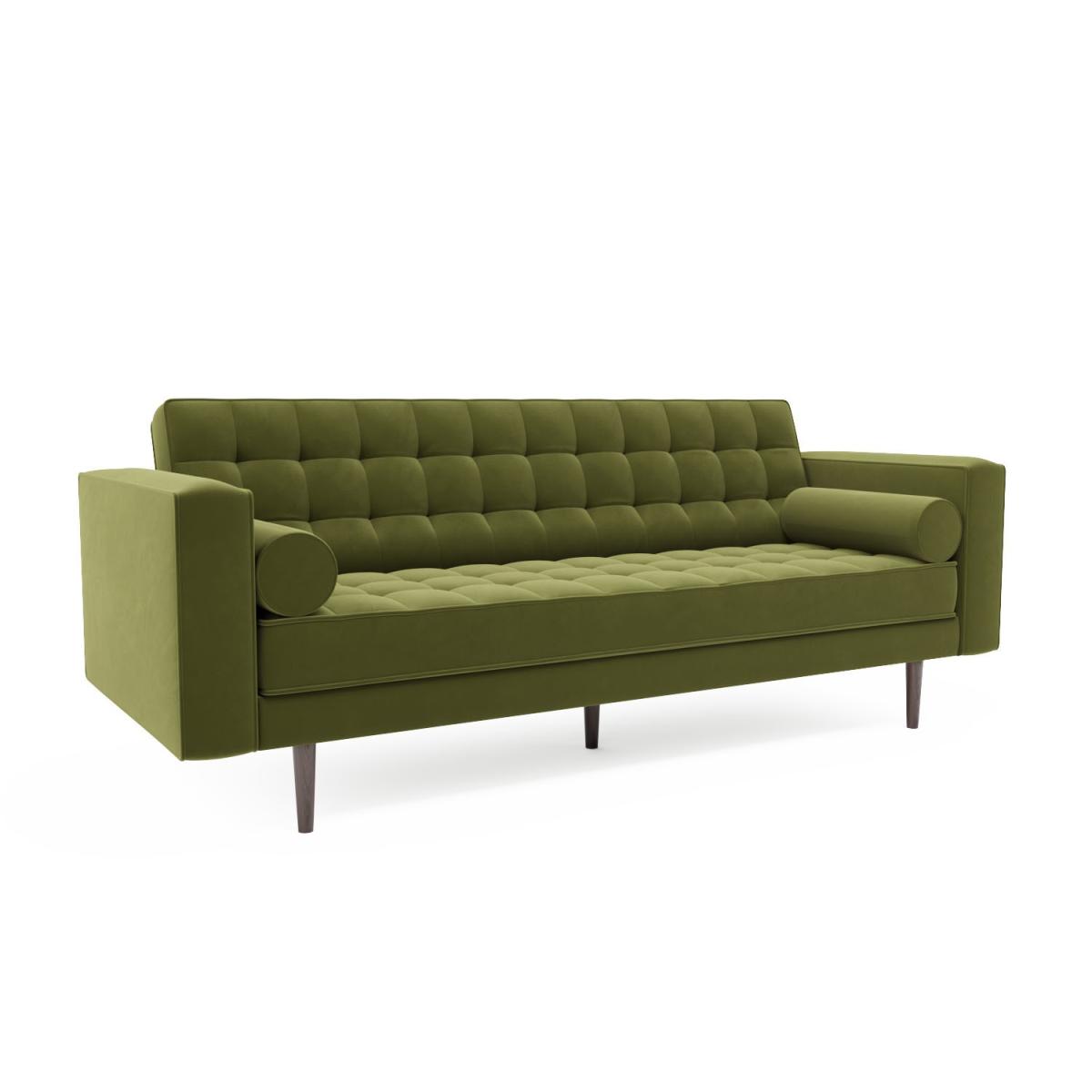 Olive Green Velvet 3 Seater Sofa - Zane – image 3