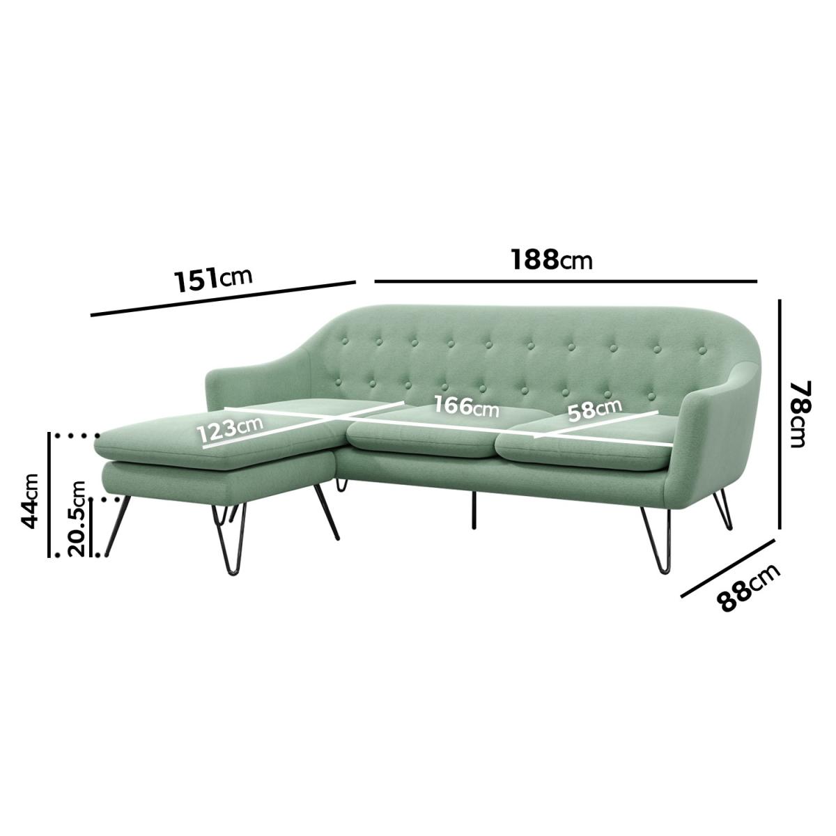 Sage Green Fabric L Shaped 3 Seater Sofa - Rylee – image 2