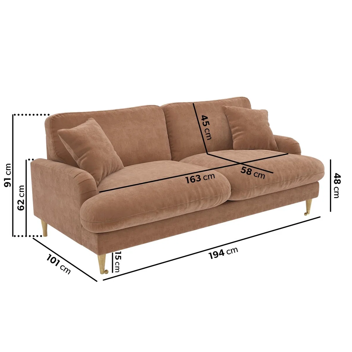 Rose Fabric 3 Seater Sofa - Payton Premium – image 2