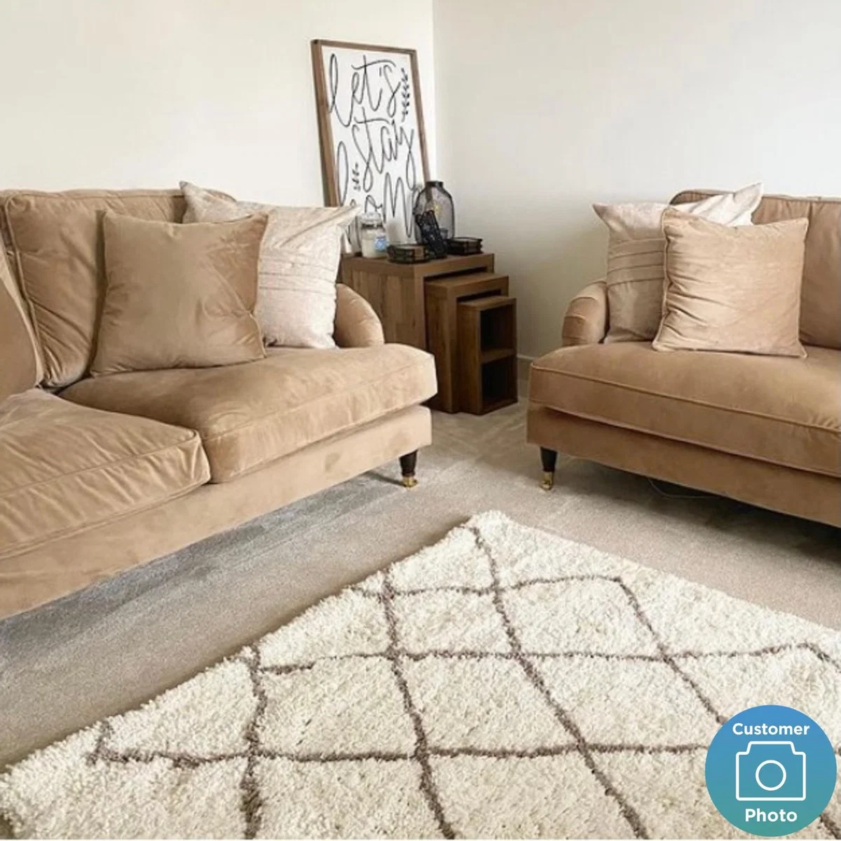 Beige Velvet 3 Seater Sofa - Payton – image 6
