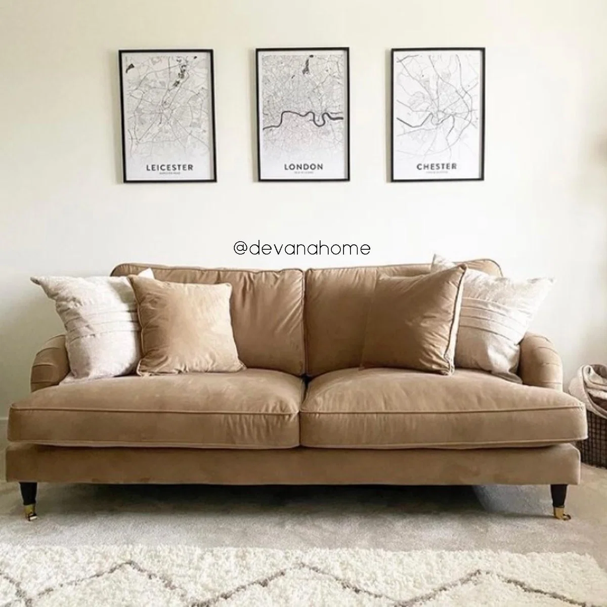 Beige Velvet 3 Seater Sofa - Payton – image 7