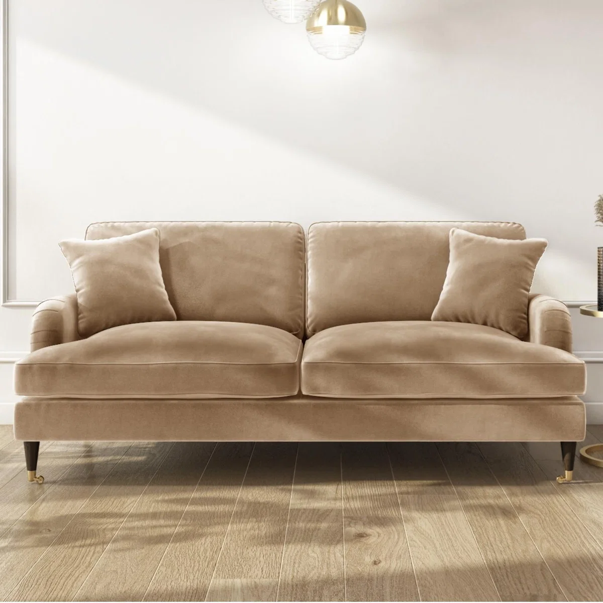 Beige Velvet 3 Seater Sofa - Payton – image 1