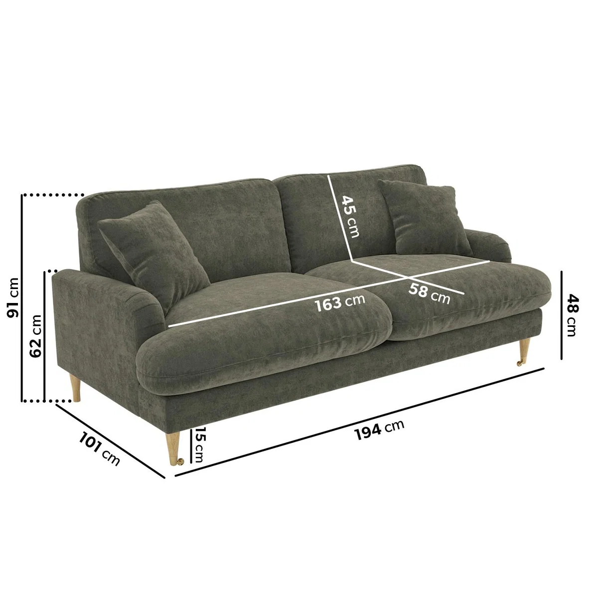 Green Fabric 3 Seater Sofa - Payton Premium – image 2