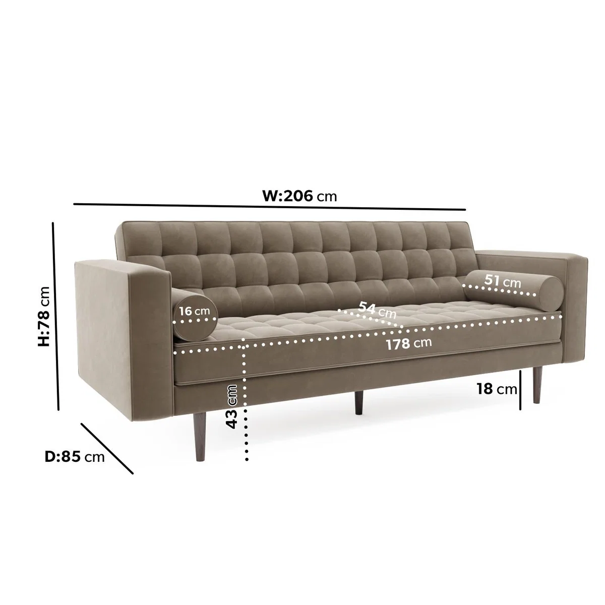 Beige Velvet 3 Seater Sofa - Zane – image 2