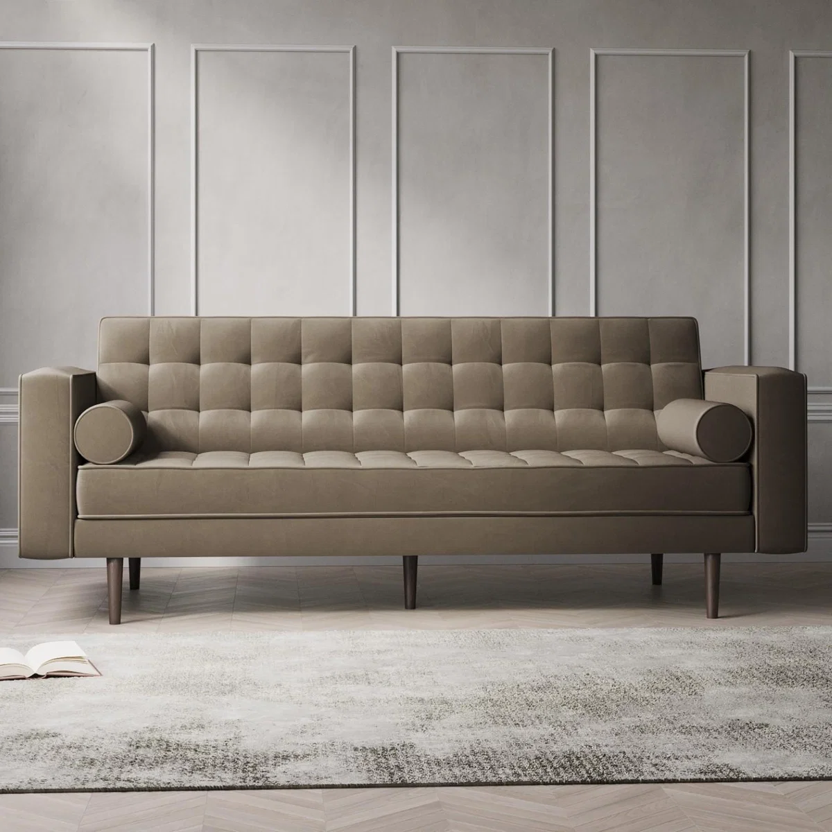 Beige Velvet 3 Seater Sofa - Zane – image 1