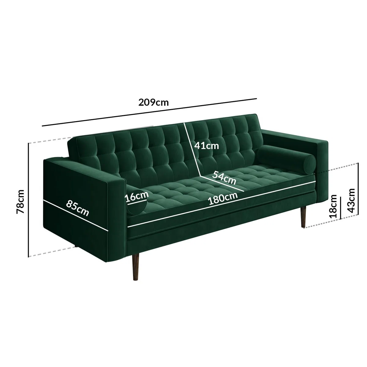 Green Velvet 3 Seater Sofa - Elba – image 3