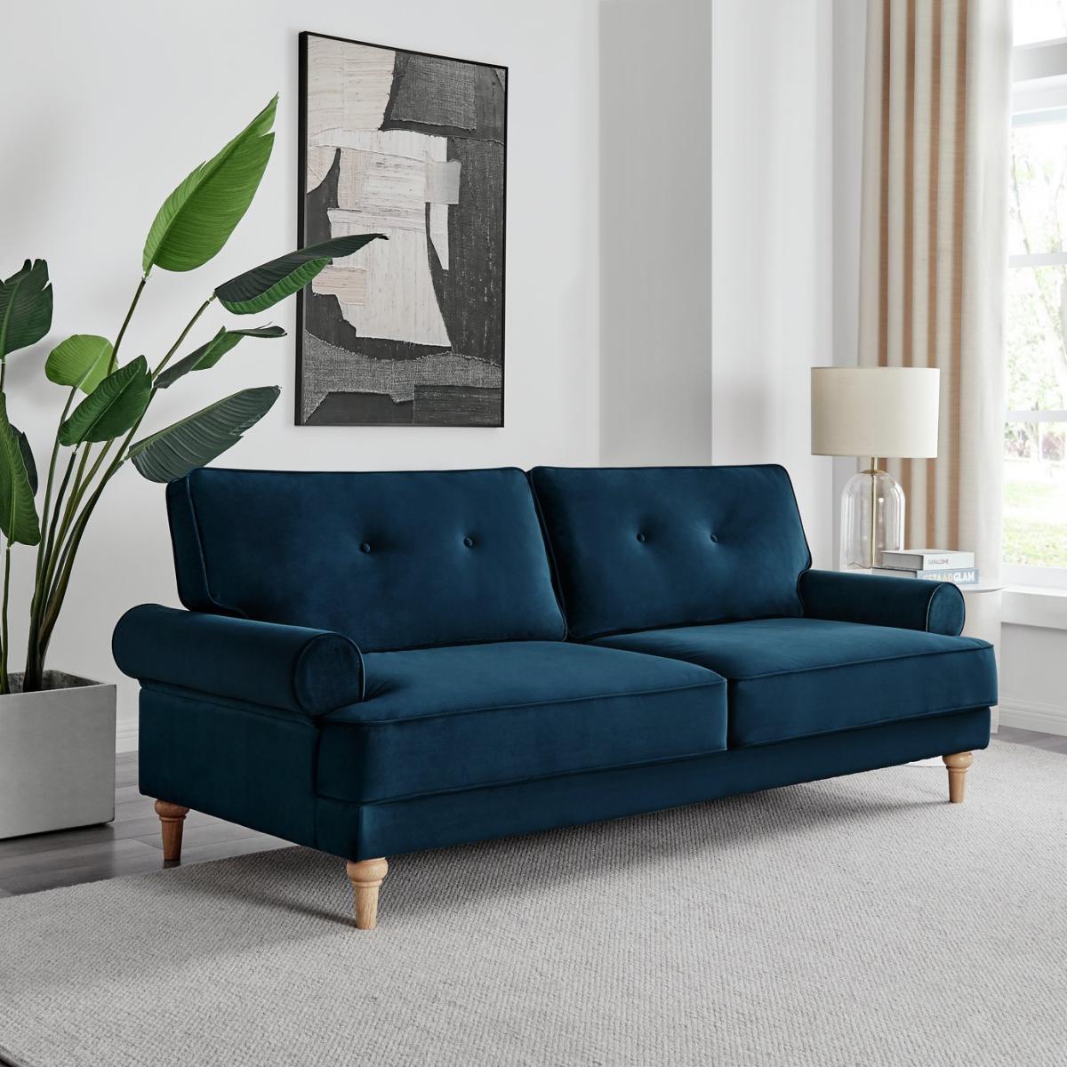 Habitat Vienna Self Assembly Velvet 3 Seater Sofa - Blue – image 2