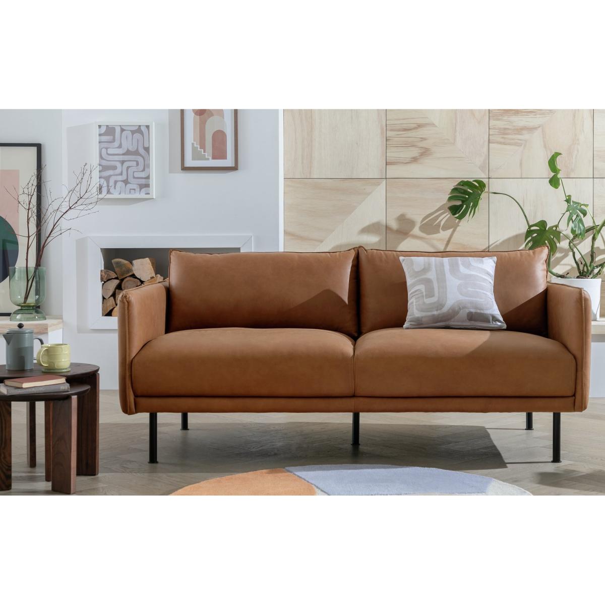 Habitat Moore 3 Seater Leather Sofa - Tan – image 3
