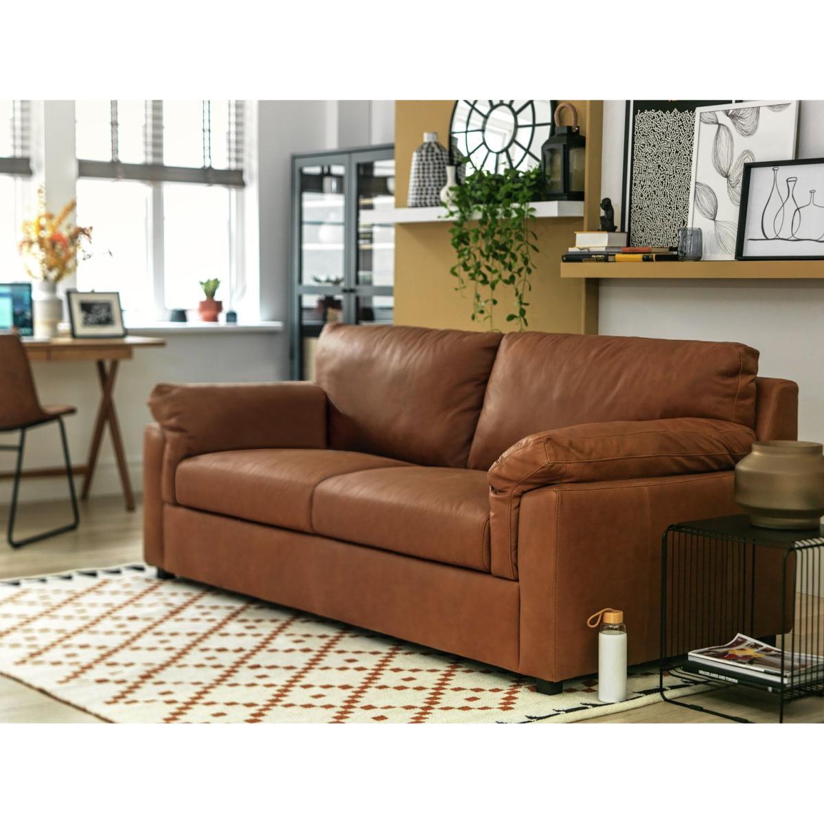 Habitat Florence 3 Seater Leather Sofa - Tan – image 4