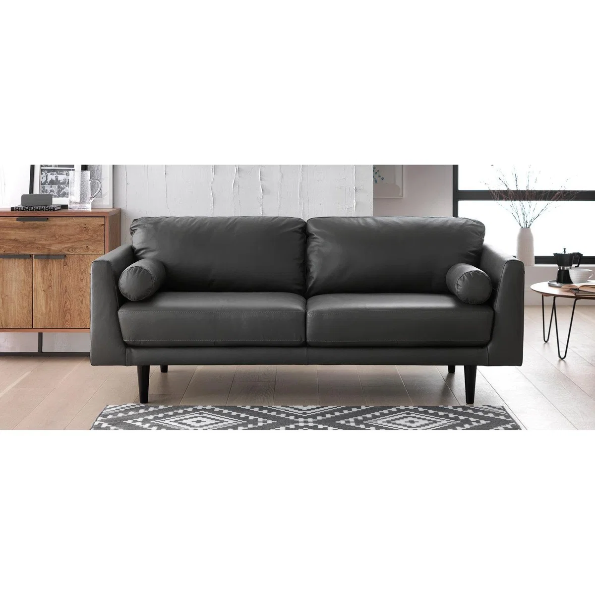 Habitat Jackson 3 Seater Leather Sofa - Grey – image 3