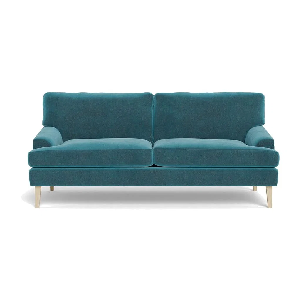 Heal's Stanton 3 Seater Sofa Smart Luxe Velvet Airforce Blue Natural Feet