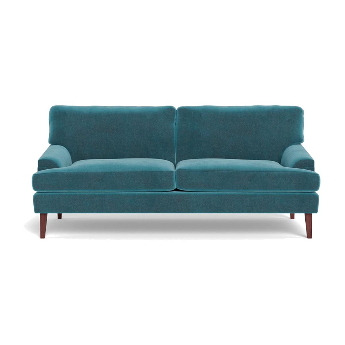 Heal's Stanton 3 Seater Sofa Smart Luxe Velvet Airforce Blue Walnut Stained Feet