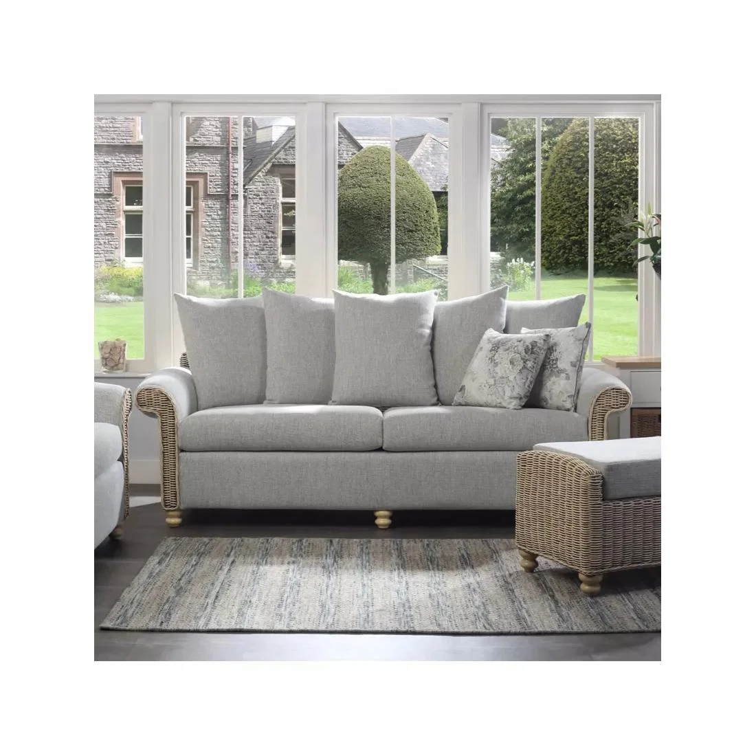 Desser Samford Rattan 3-Seater Sofa with Scatter Cushions, Pebble – image 2