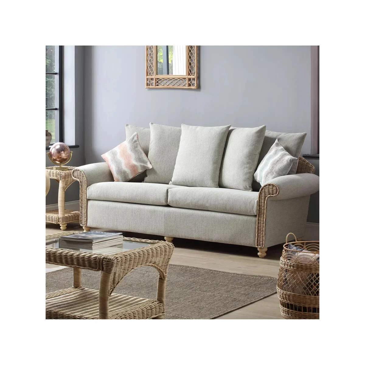 Desser Samford Rattan 3-Seater Sofa with Scatter Cushions, Pebble – image 3