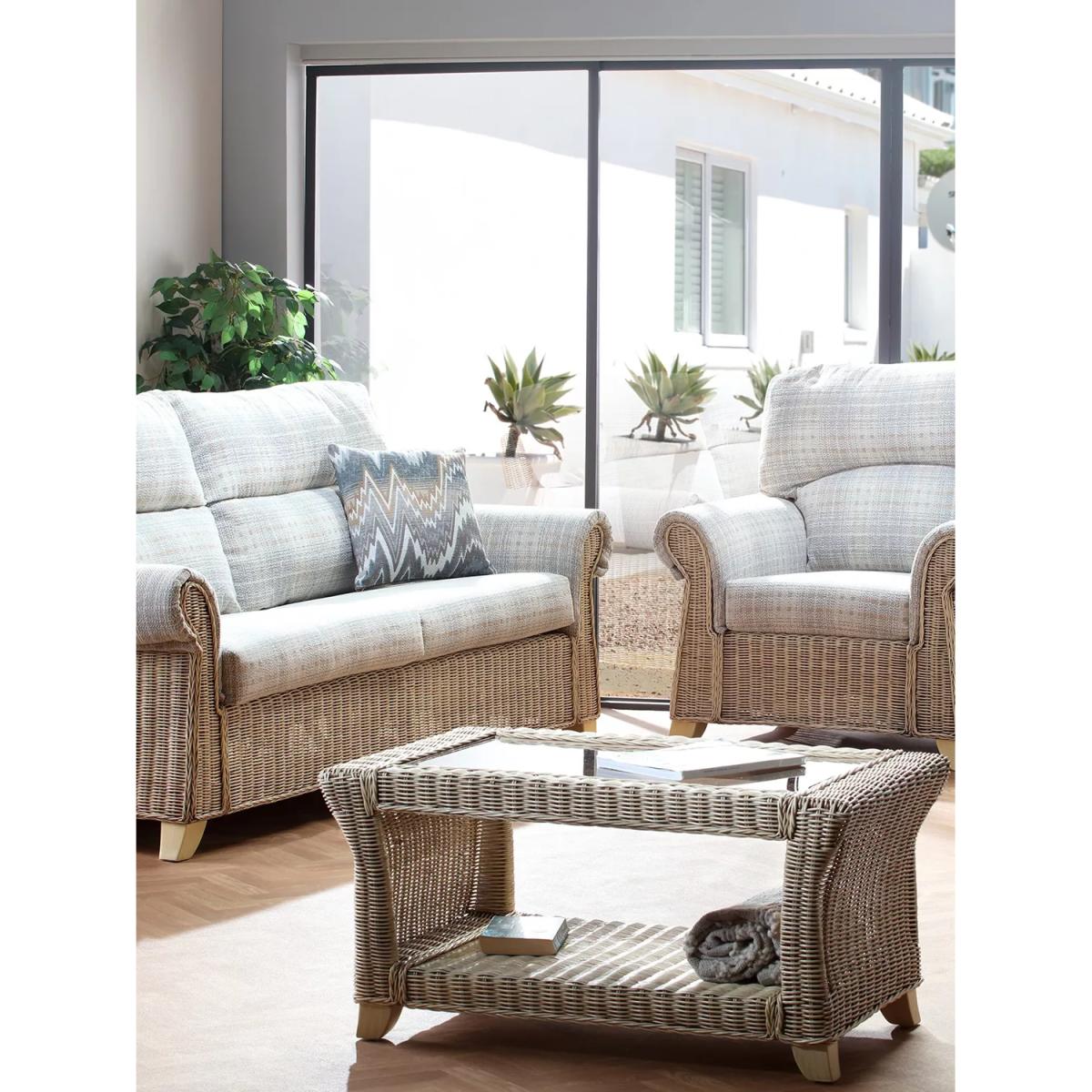 Desser Clifton Rattan Athena Check 3-Seater Sofa, Grey – image 2