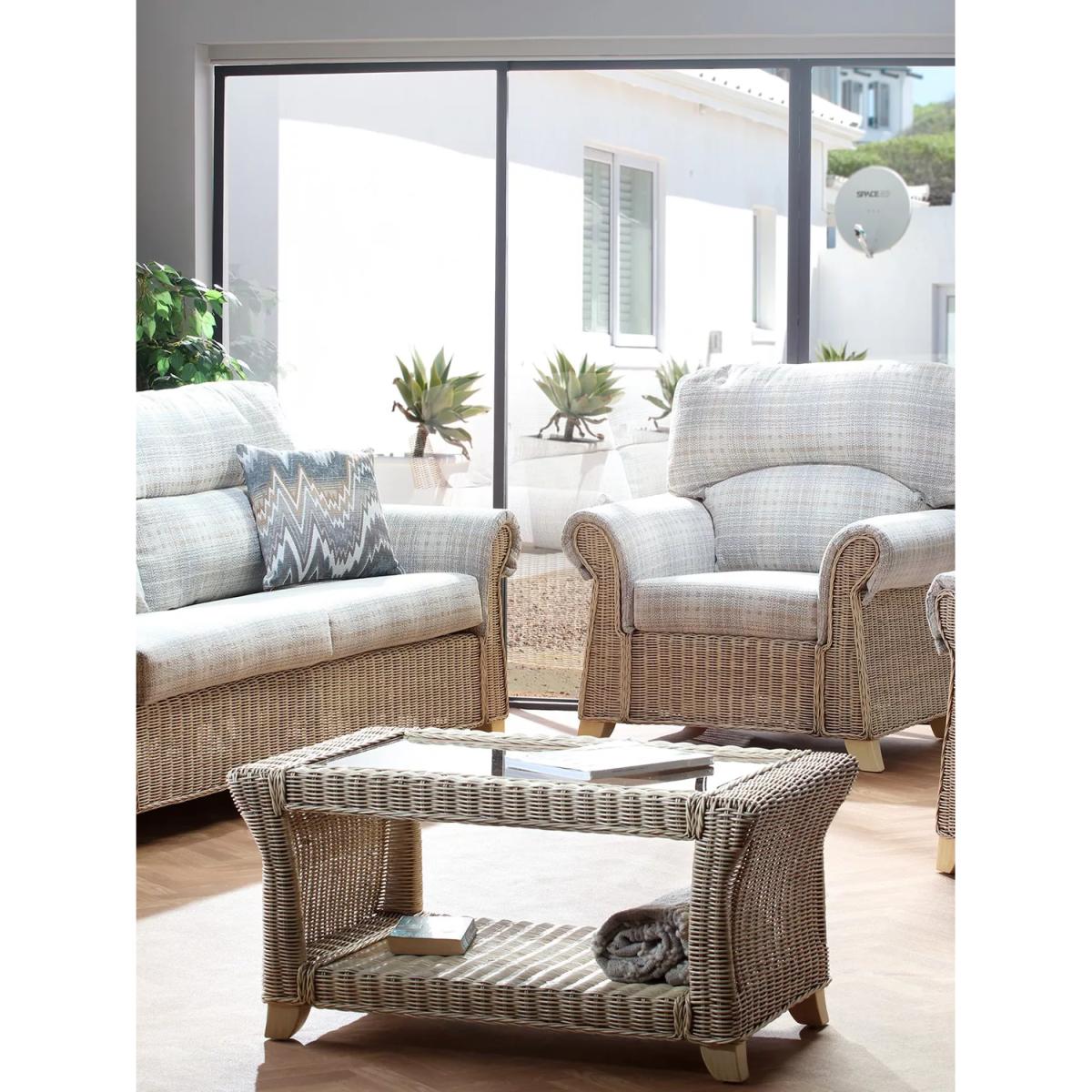 Desser Clifton Rattan Athena Check 3-Seater Sofa, Grey – image 3