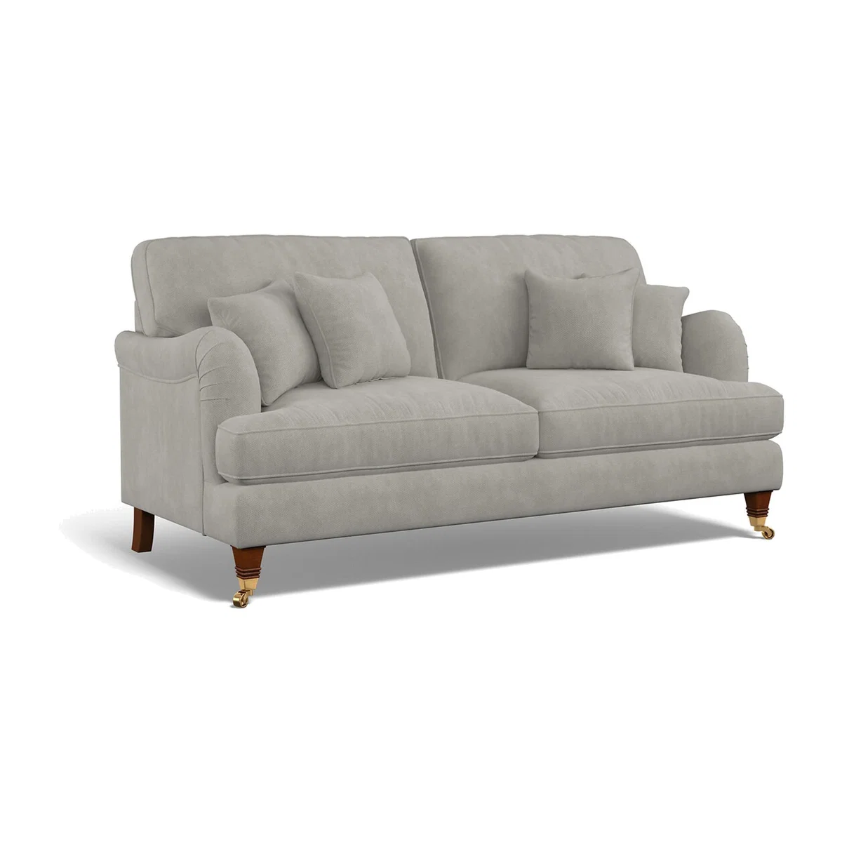 Emeline Soft Brushed 3 Seater Sofa with Antique Brass Castor Legs – image 1