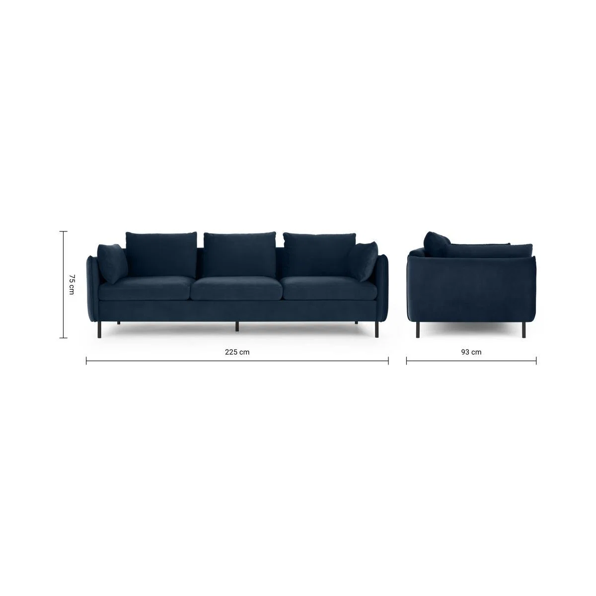 Vento 3 Seater Sofa, Sapphire Blue Velvet – image 9