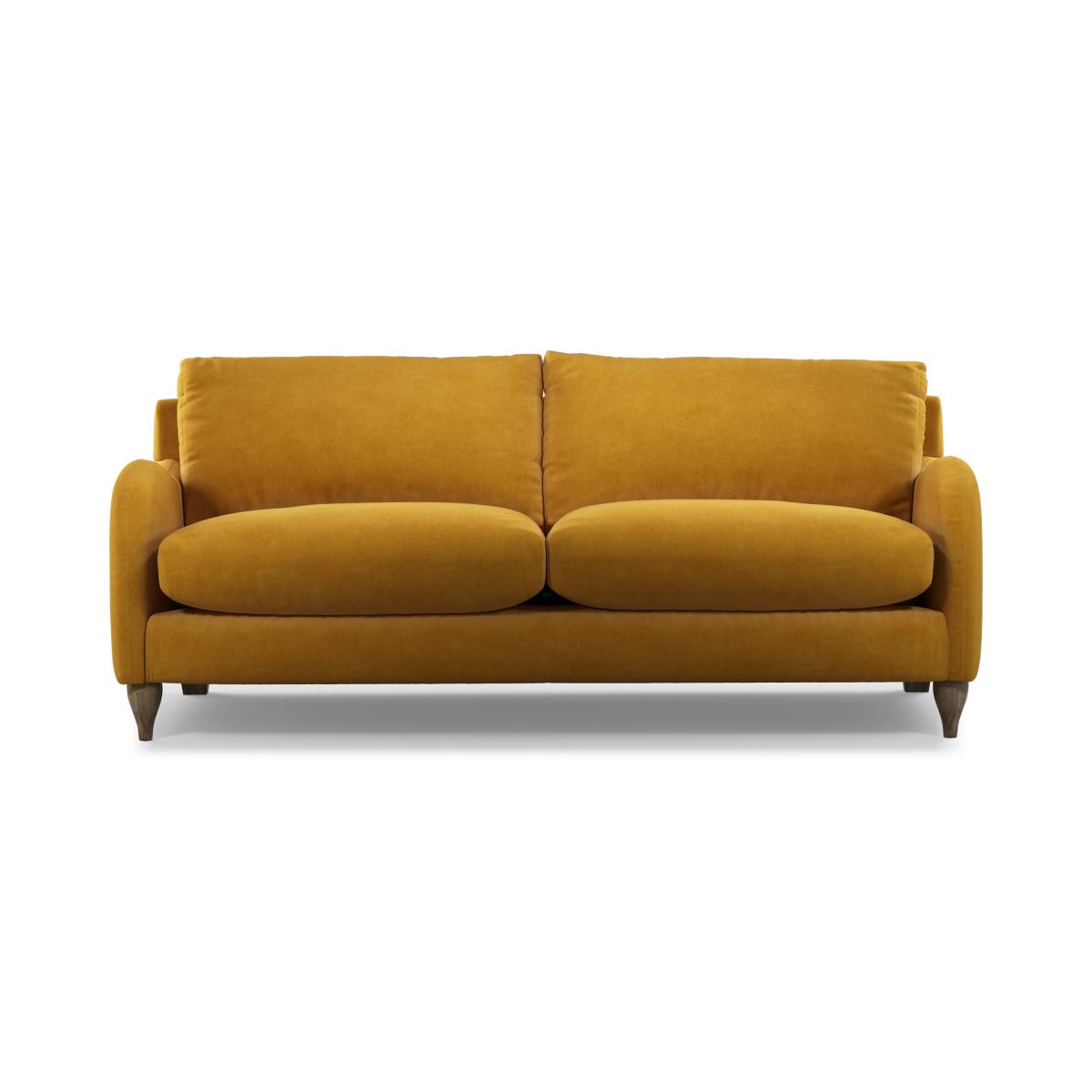 Sofia 3 Seater Sofa, Mustard Recycled Velvet with Light Wood Legs – image 2